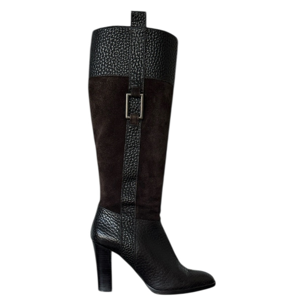 Banana Republic Dark Brown Heeled Boot Buttery Suede & Textured Leather Size 7.5